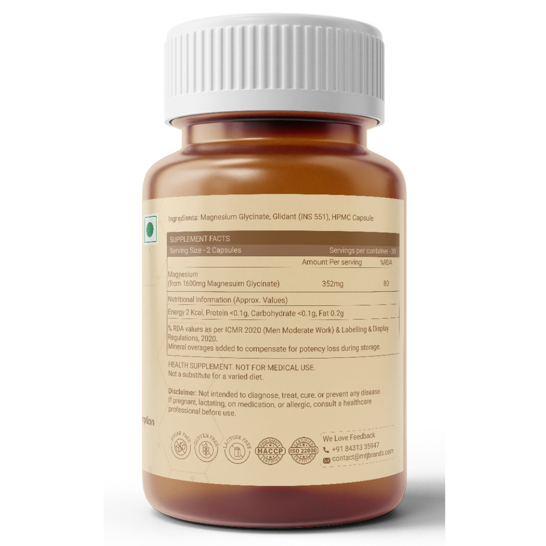100% Magnesium Glycinate For High Absorption | Get Restful Sleep, Relief From Cramps & Improved Nerve Health