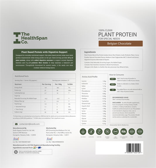 100% Clean Plant Protein -1Kg | For Special Needs | Belgian Chocolate