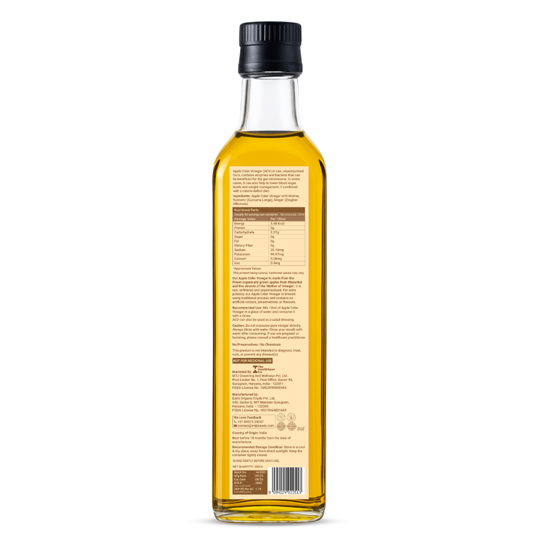 Apple Cider Vinegar with Mother | Organically Grown Apples | Raw, Unpasteurized & Unfiltered | 500ml